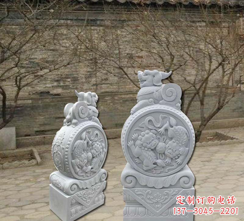 青海汉白玉貔貅门墩