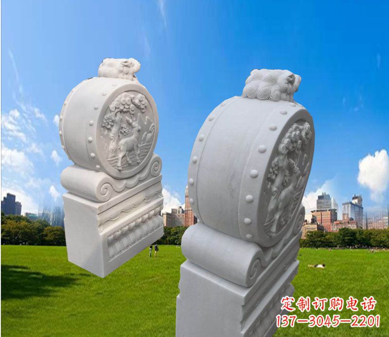 青海精致的汉白玉门墩雕塑
