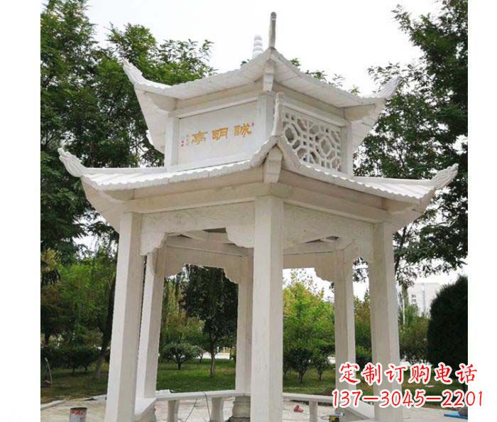 青海汉白玉双层六角凉亭公园石雕