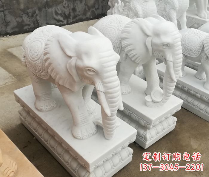 青海吉祥如意汉白玉门口大象石雕 (2)