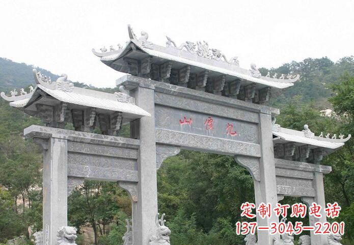 青海三门仿古牌坊石雕,精美绝伦