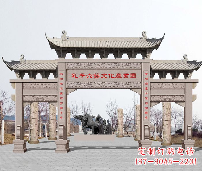 青海景区三门石雕牌坊-高质美观可靠的雕塑装置