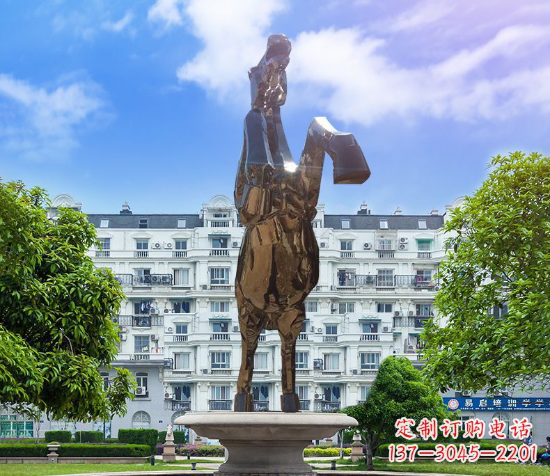 青海镜面城市经典不锈钢奔马塑像