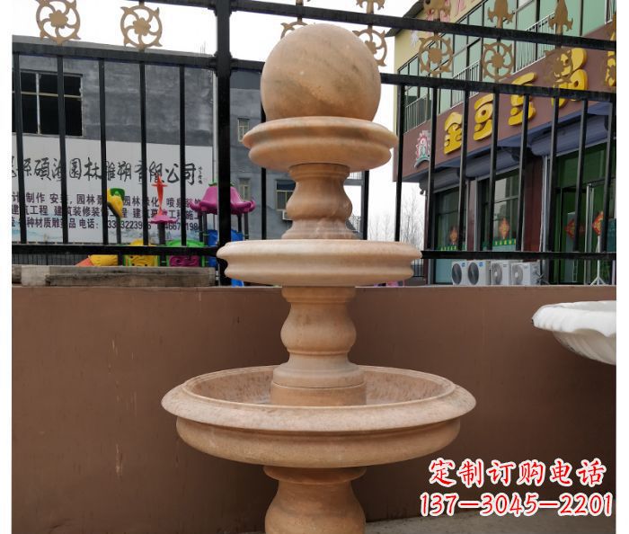 青海三层风水球晚霞红别墅石雕