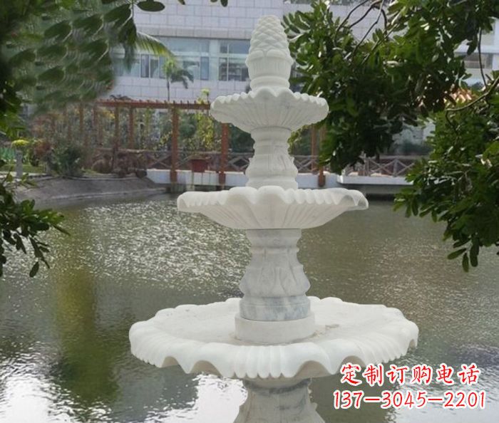 青海精致美观的三层喷泉汉白玉公园石雕