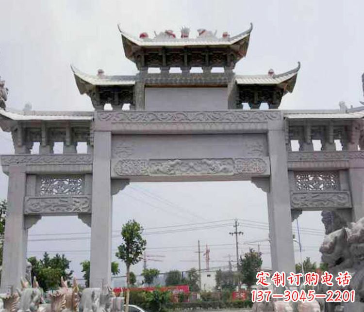青海中领雕塑-三门牌坊大理石石雕