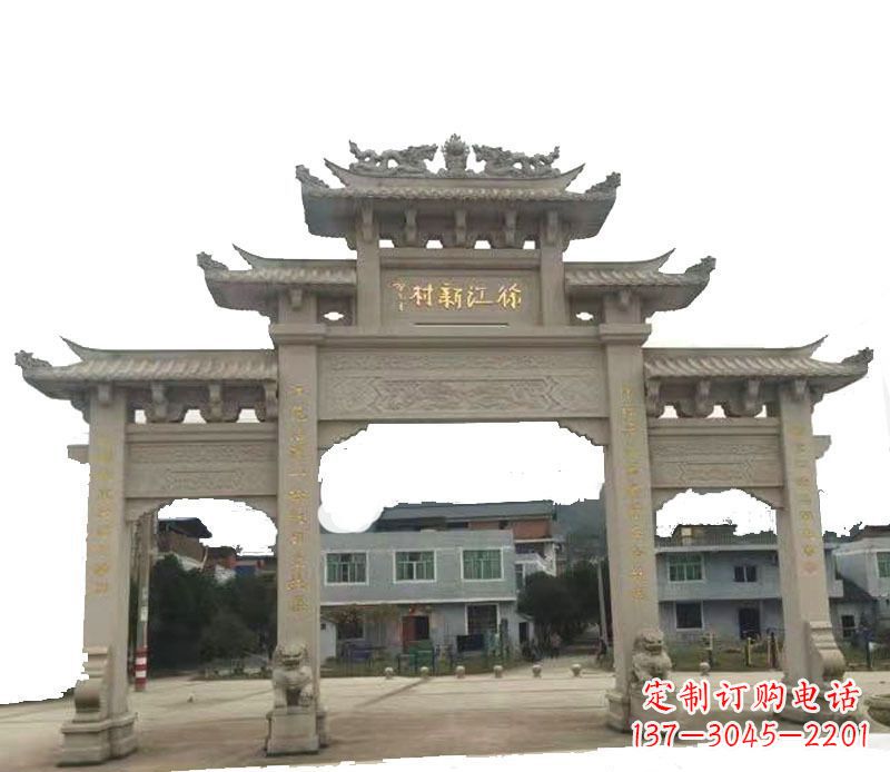 青海三门牌坊仿古石雕,雕刻精美传承传统