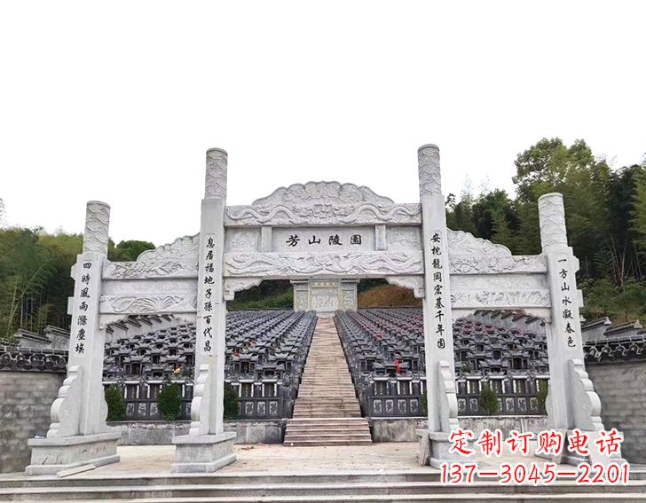 青海精致雕刻的三门石牌坊雕塑