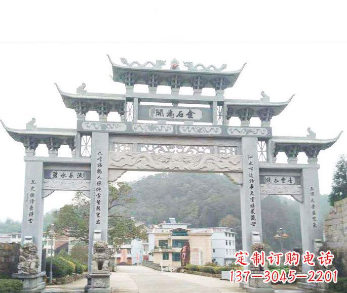 青海三门五楼石牌坊石雕——精美精致的多层次雕刻