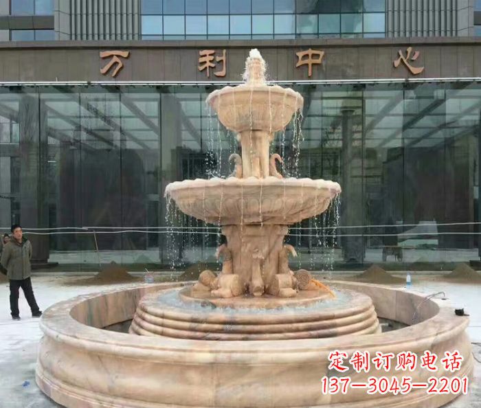 青海晚霞红三层欧式喷泉石雕—来自中领雕塑的艺术匠心品质