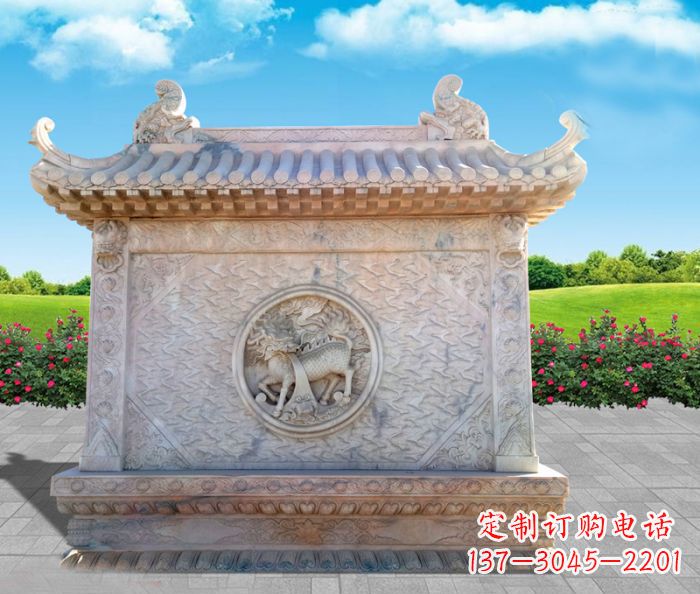青海石浮雕麒麟庭院影壁