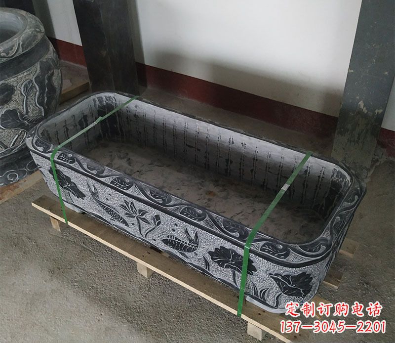 青海石浮雕鱼缸仿古鱼缸石雕