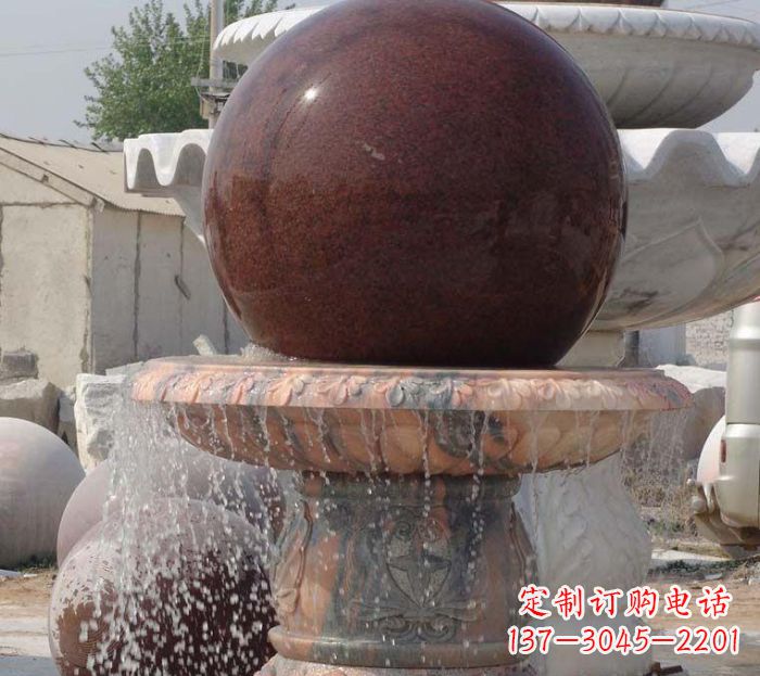 青海石来运转小型风水球喷泉石雕