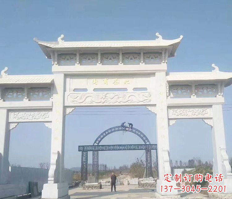 青海石牌坊三门牌坊石雕 (4)