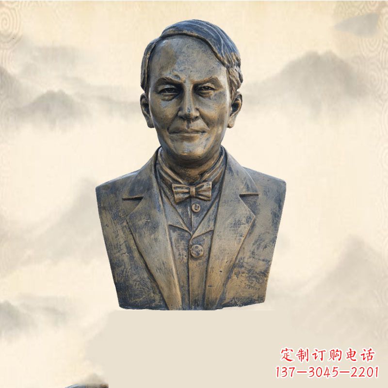 青海世界名人爱迪生纯铜头像雕塑-学校校园名人系列雕塑