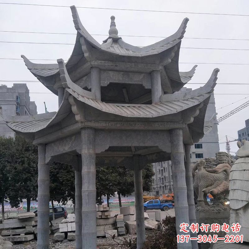青海双层八角石雕凉亭