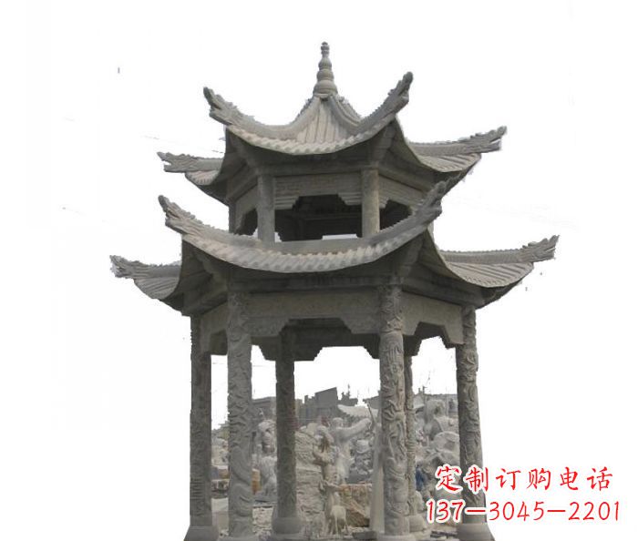 青海双层仿古石雕凉亭 (2)