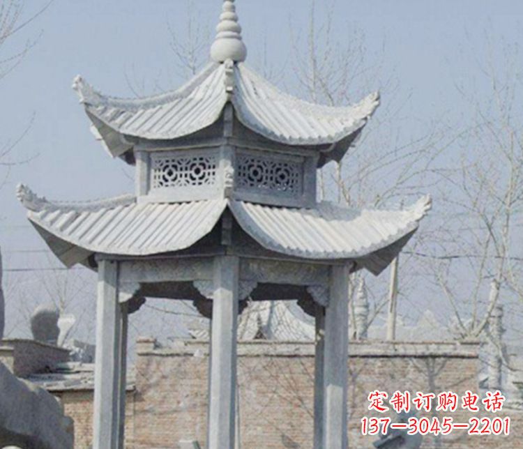 青海双层仿古六角凉亭石雕