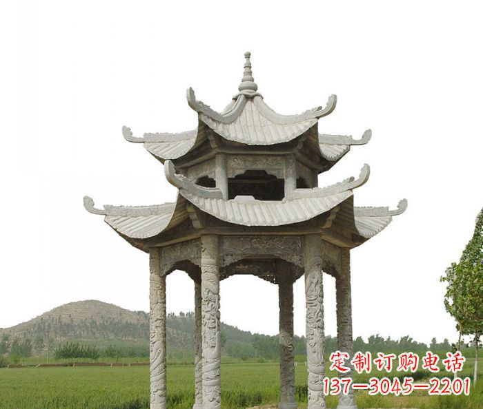 青海双层仿古石雕凉亭