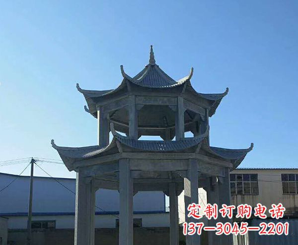 青海双层仿古石凉亭石雕_1