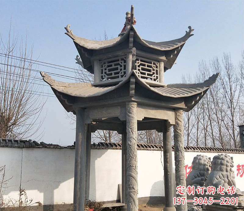 青海双层户外凉亭石雕 (2)