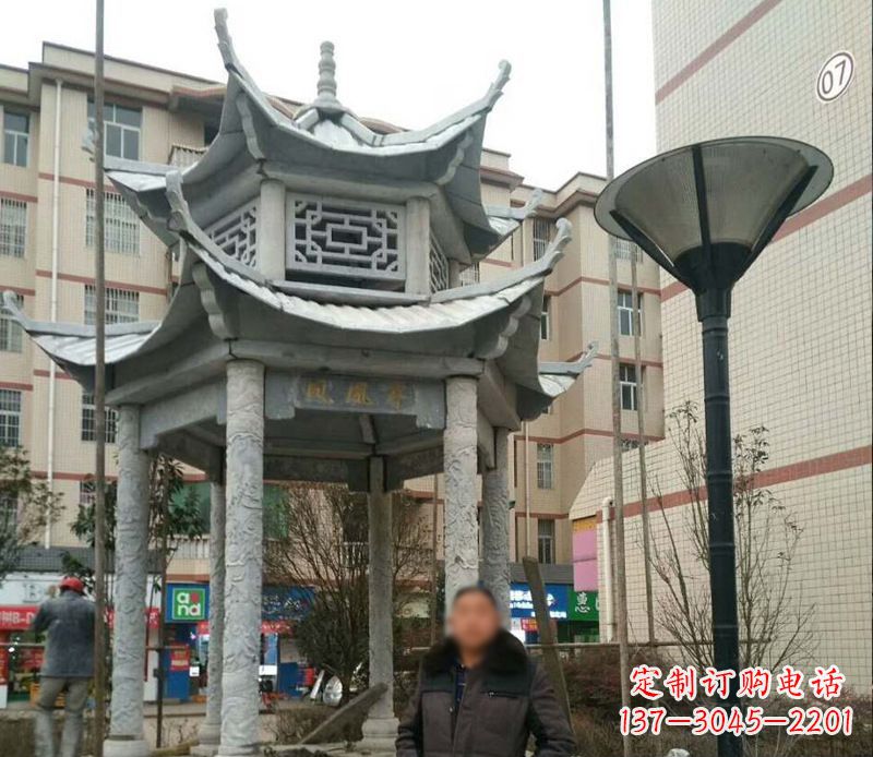 青海双层六角凉亭石雕