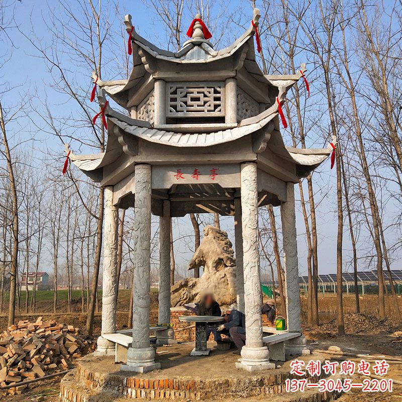 青海双层六角石凉亭