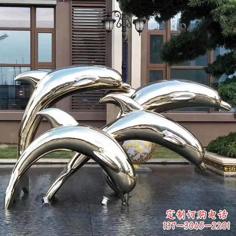 青海水景不锈钢海豚雕塑-城市广场创意动物雕塑