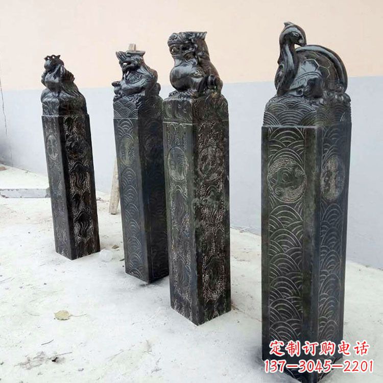 青海四方神兽青石仿古栓马柱