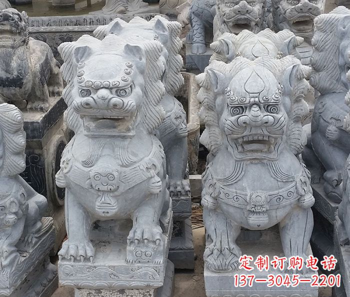 青海寺庙青石狮子石雕