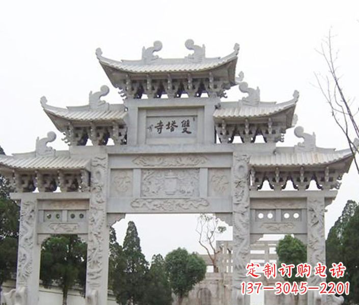 青海寺庙三门牌坊石雕 (2)