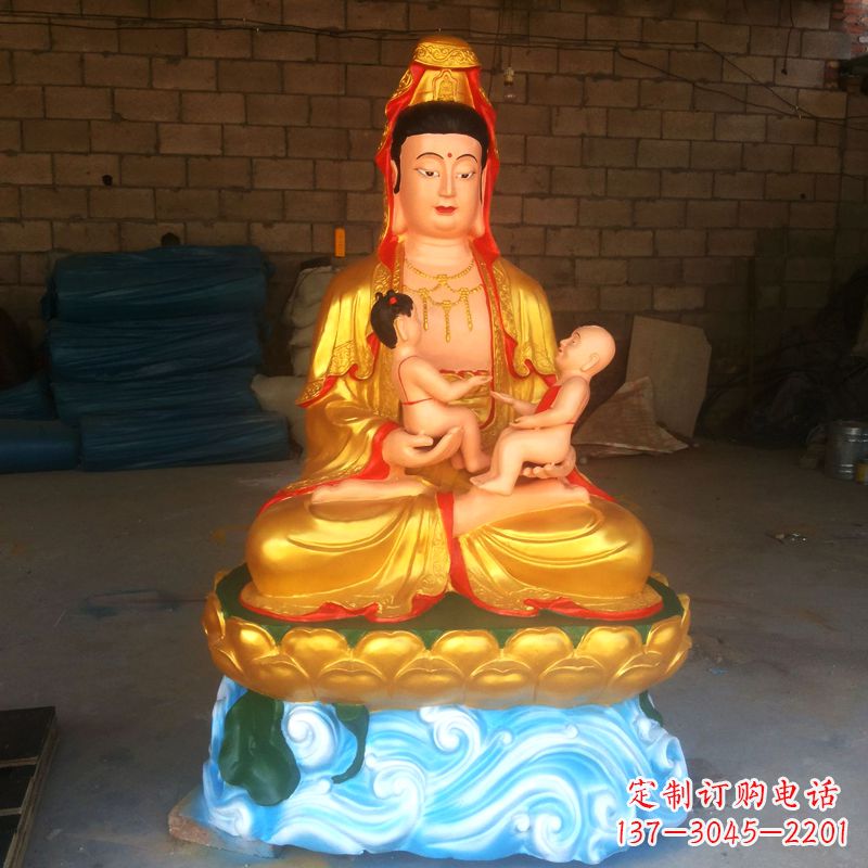 青海送子观音彩绘漆金雕塑