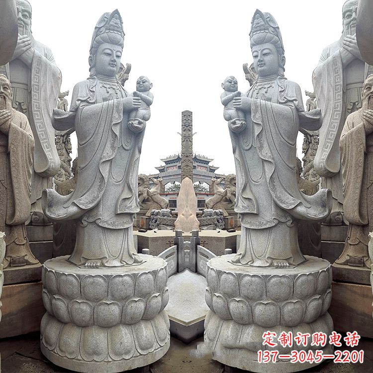 青海送子观音青石雕塑