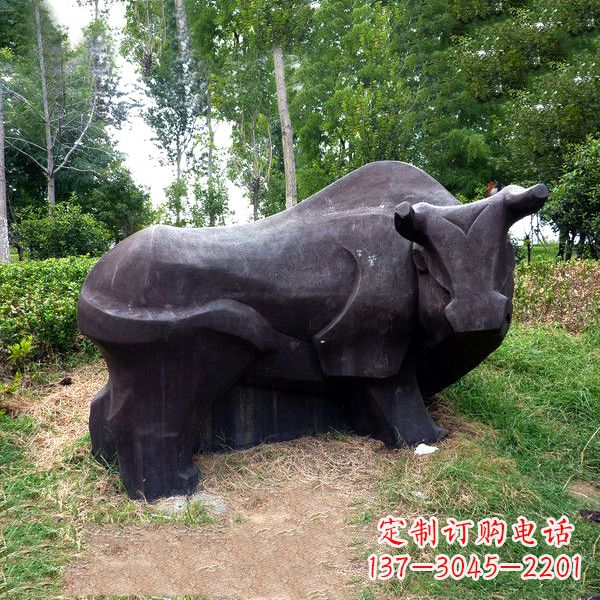 青海铜雕抽象牛-公园草坪水牛雕塑