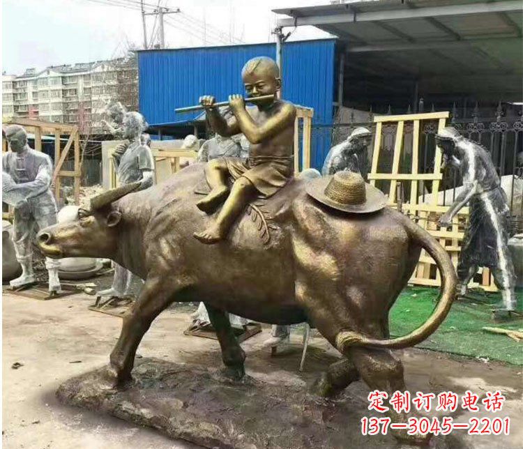 青海铜雕户外牧童骑牛雕塑摆件