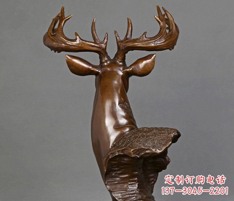 青海铜雕吉祥招财鹿头雕塑摆件