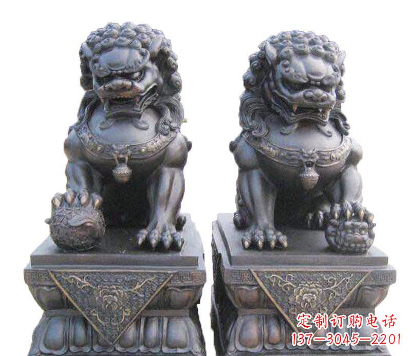 青海铜雕酒店镇宅招财狮子摆件 (2)