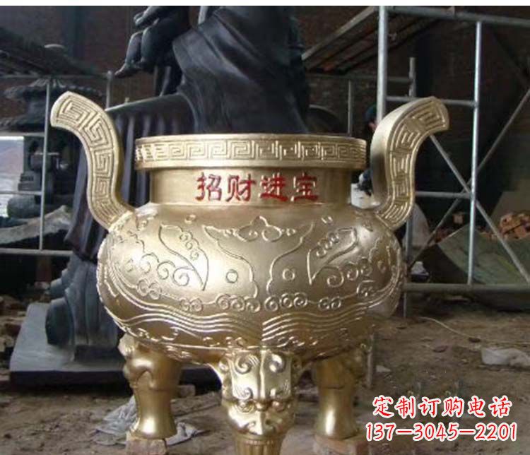 青海铜雕招财进宝圆形香炉