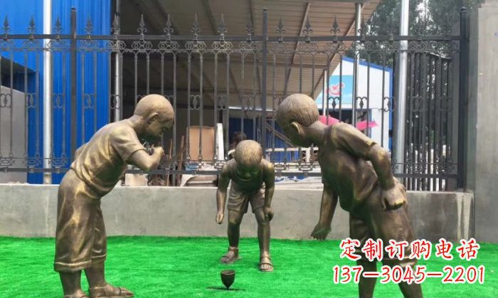 青海玩陀螺儿童铜雕