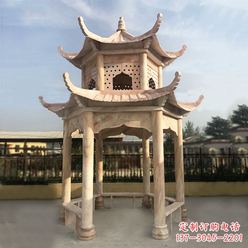 青海晚霞红大理石凉亭雕塑