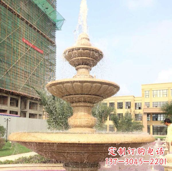 青海晚霞红大型多层喷泉石雕