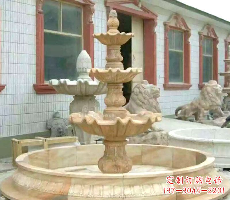 青海晚霞红大型喷泉石雕 (3)