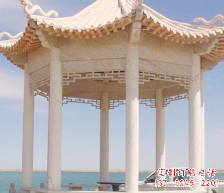 青海晚霞红单层凉亭石雕