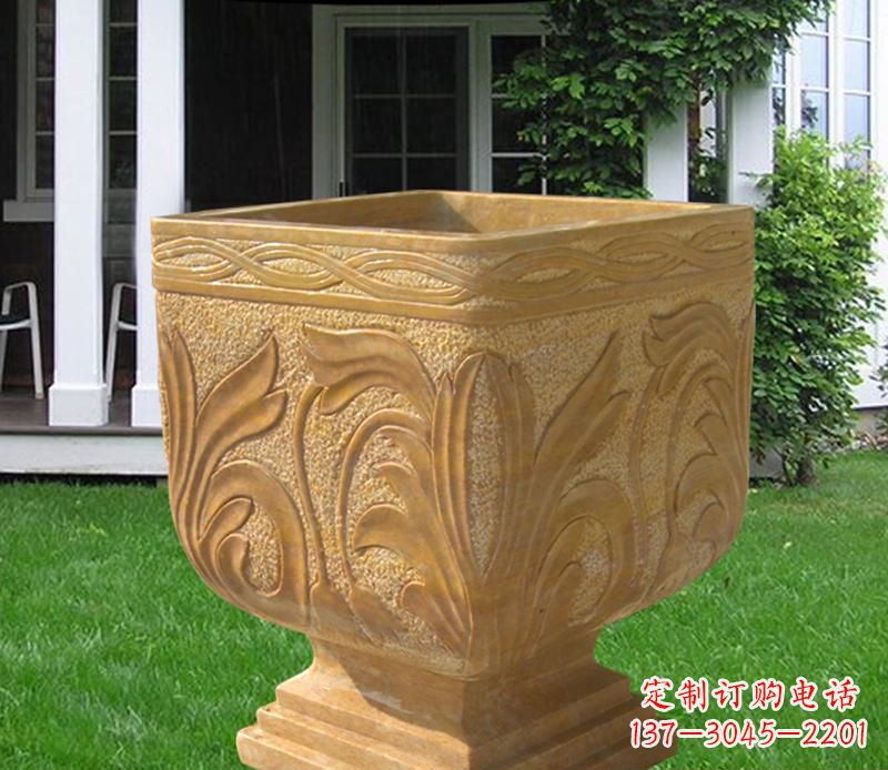 青海晚霞红雕刻景观花盆雕塑