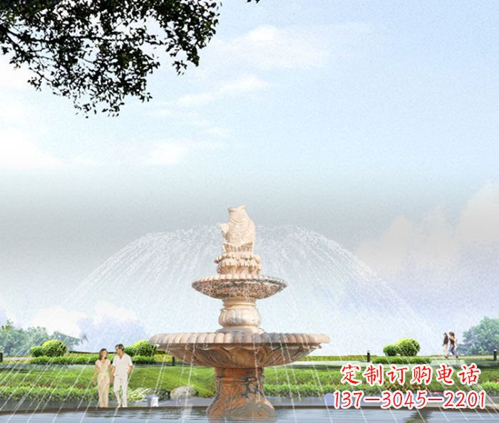 青海晚霞红多层大型石雕喷泉 (4)