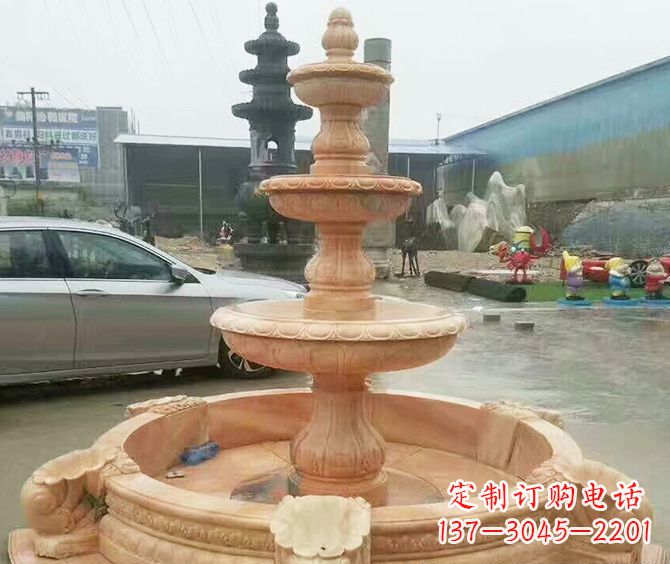青海晚霞红多层大型石雕喷泉 (3)