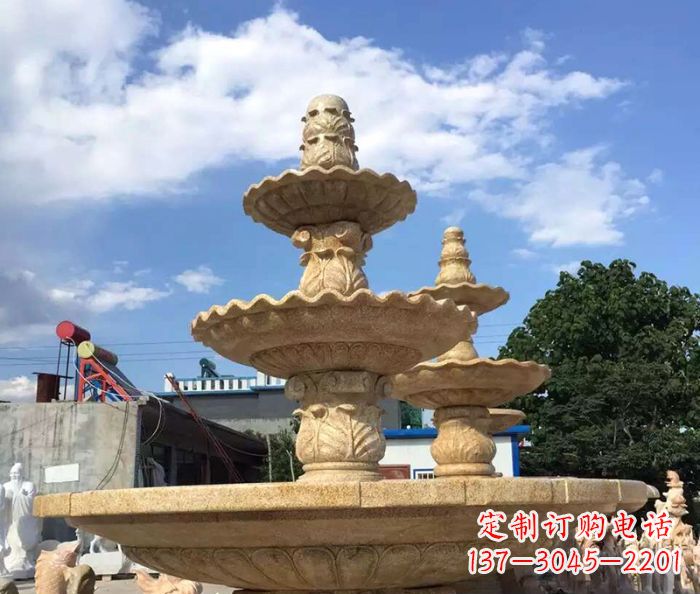 青海晚霞红多层喷泉石雕