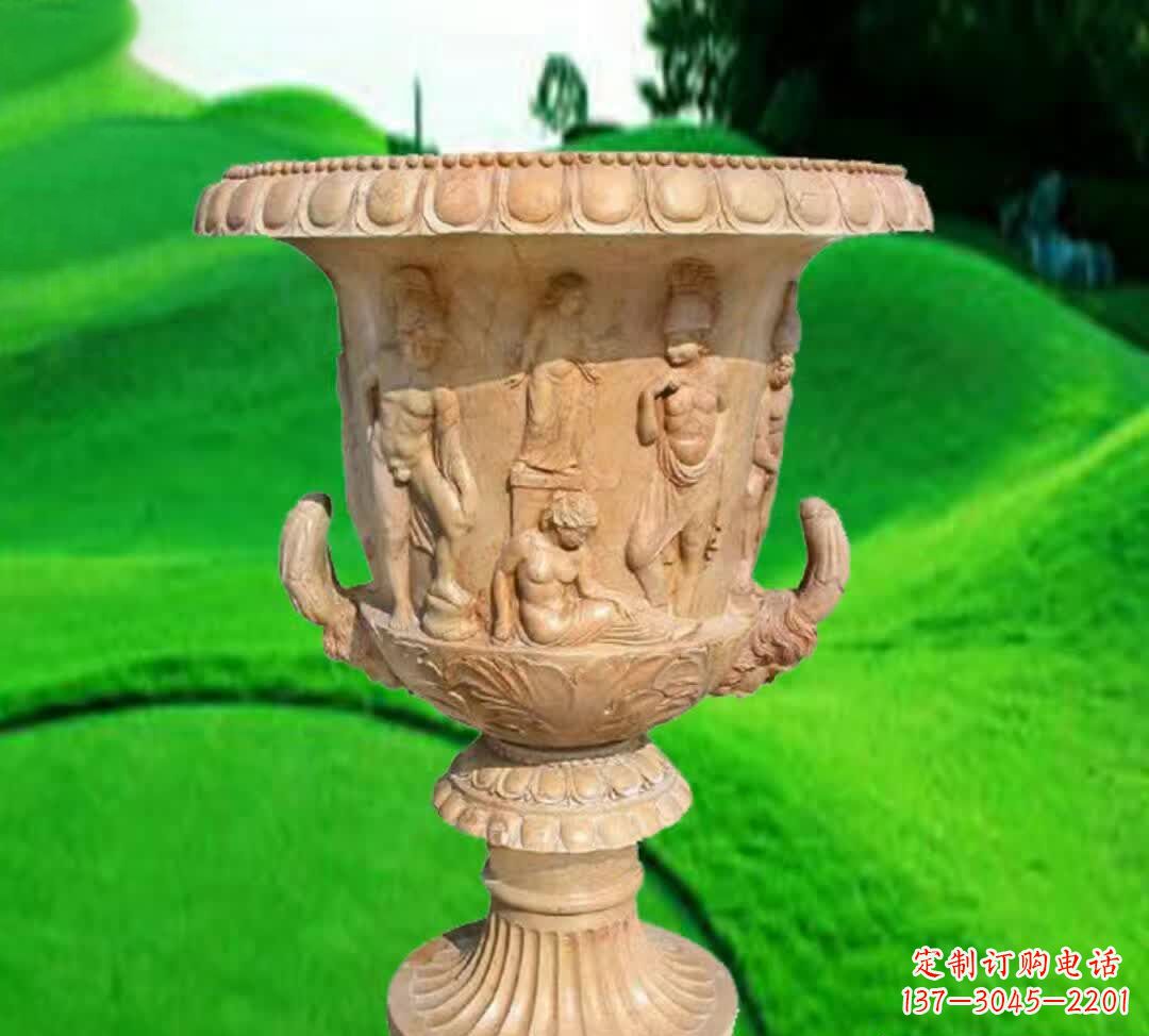 青海晚霞红欧式花盆石雕