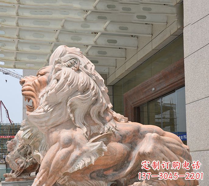 青海晚霞红欧式狮子石雕 (3)