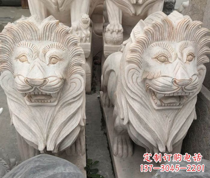 青海晚霞红欧式狮子石雕 (2)